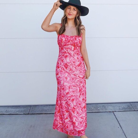 Womens Summer Floral Spaghetti Straps Maxi Dress 2025 Sleeveless Square Neck Bod - Picture 4 of 7